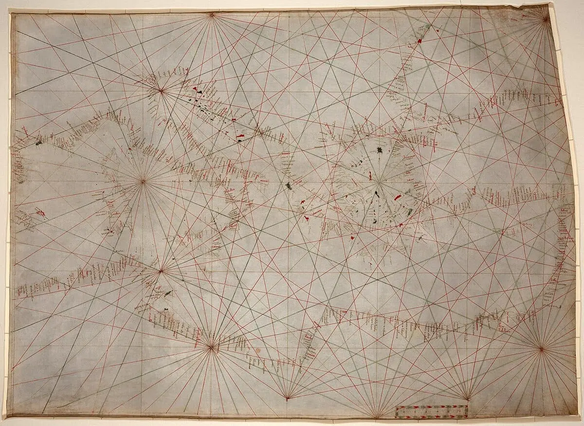 A portolan nautical chart of the Mediterranean Sea, second quarter of the 14th century. Photo: Library of Congress, Wikimedia Commons
