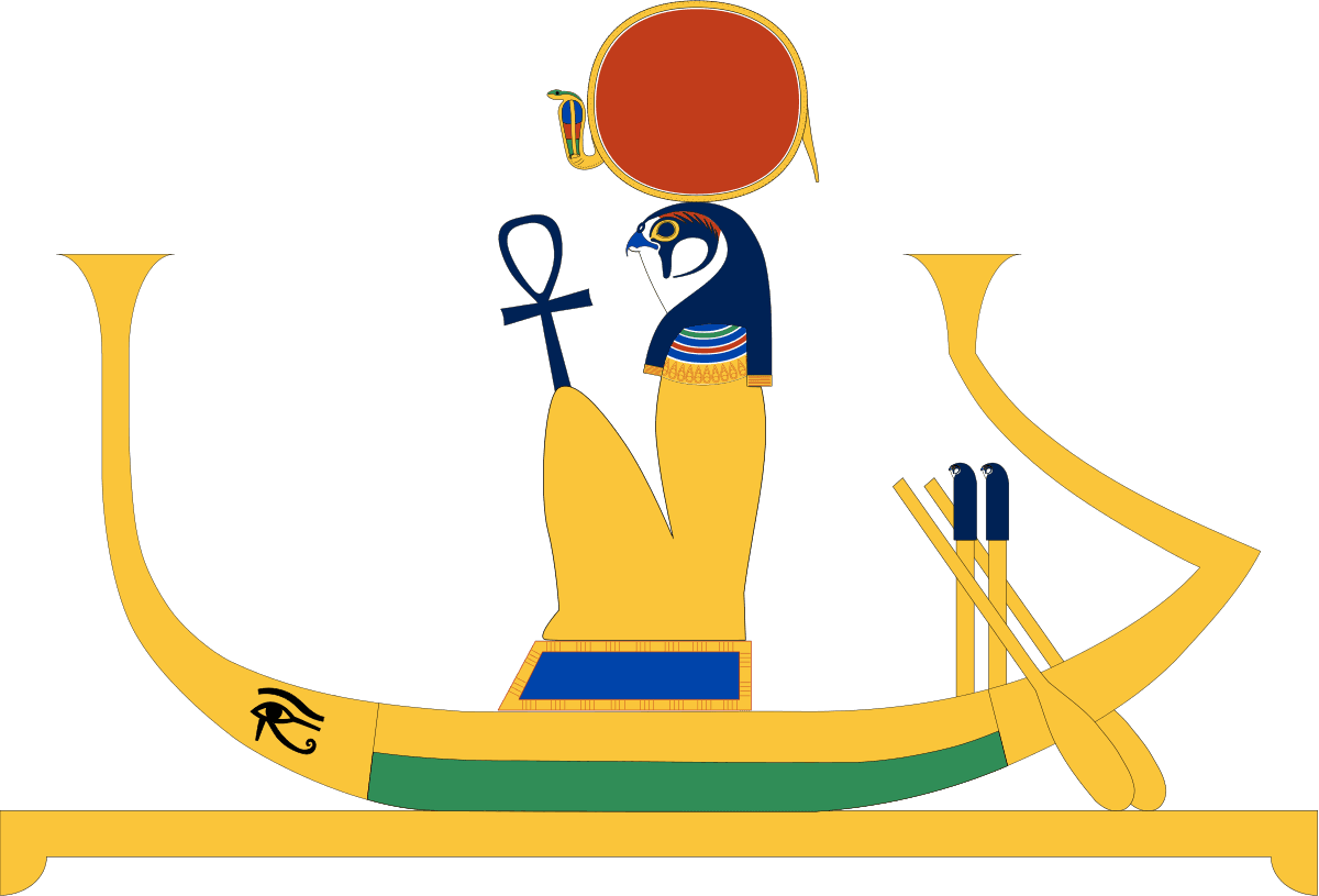 Ra on the solar barque on his daily voyage across the sky (𓇯), adorned with the sun-disk. Photo: PharoahCrab, Wikimedia Commons