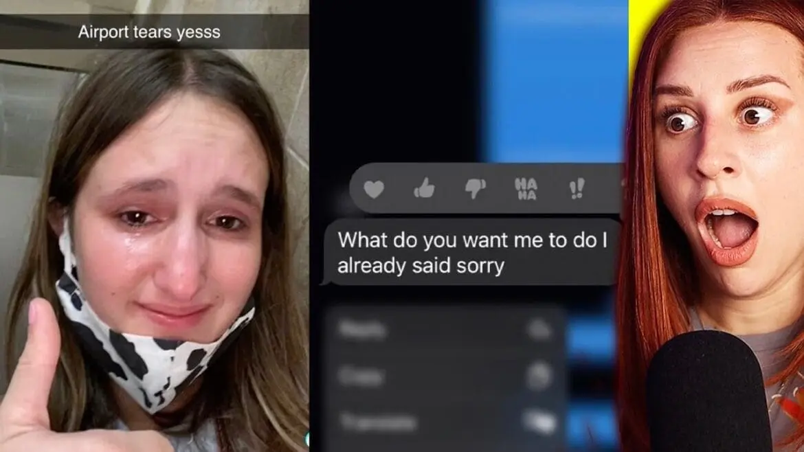 One girl filming a TikTok reaction video to another girl's post, expressing surprise over unfolding TikTok drama.