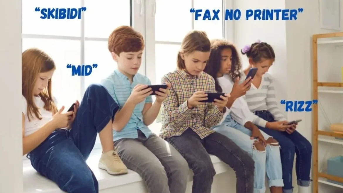 Gen Z teen using smartphone to browse social media and create new internet slang trends in 2025.