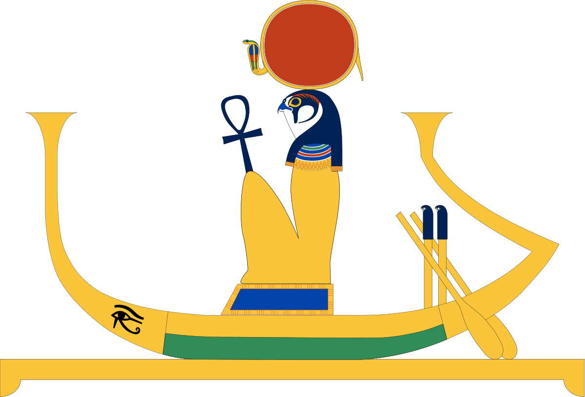 Ra on the solar barque on his daily voyage across the sky (𓇯), adorned with the sun-disk. Photo: PharoahCrab, Wikimedia Commons
