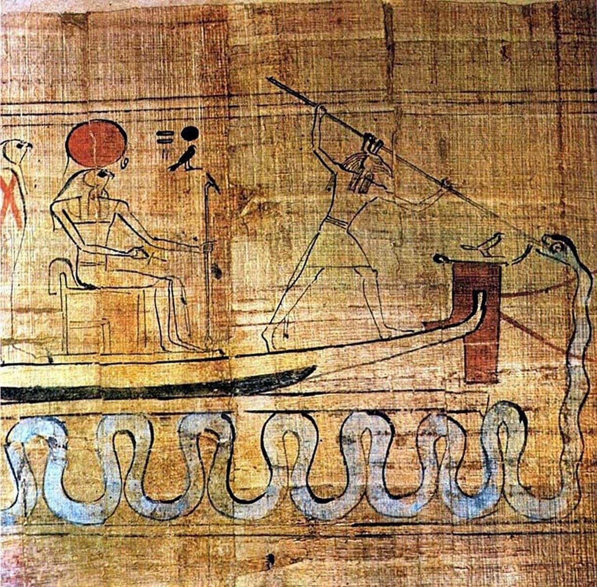 Mesektet Barque with Ra as Set spears Apep in the underworld. Photo: Wikimedia Commons