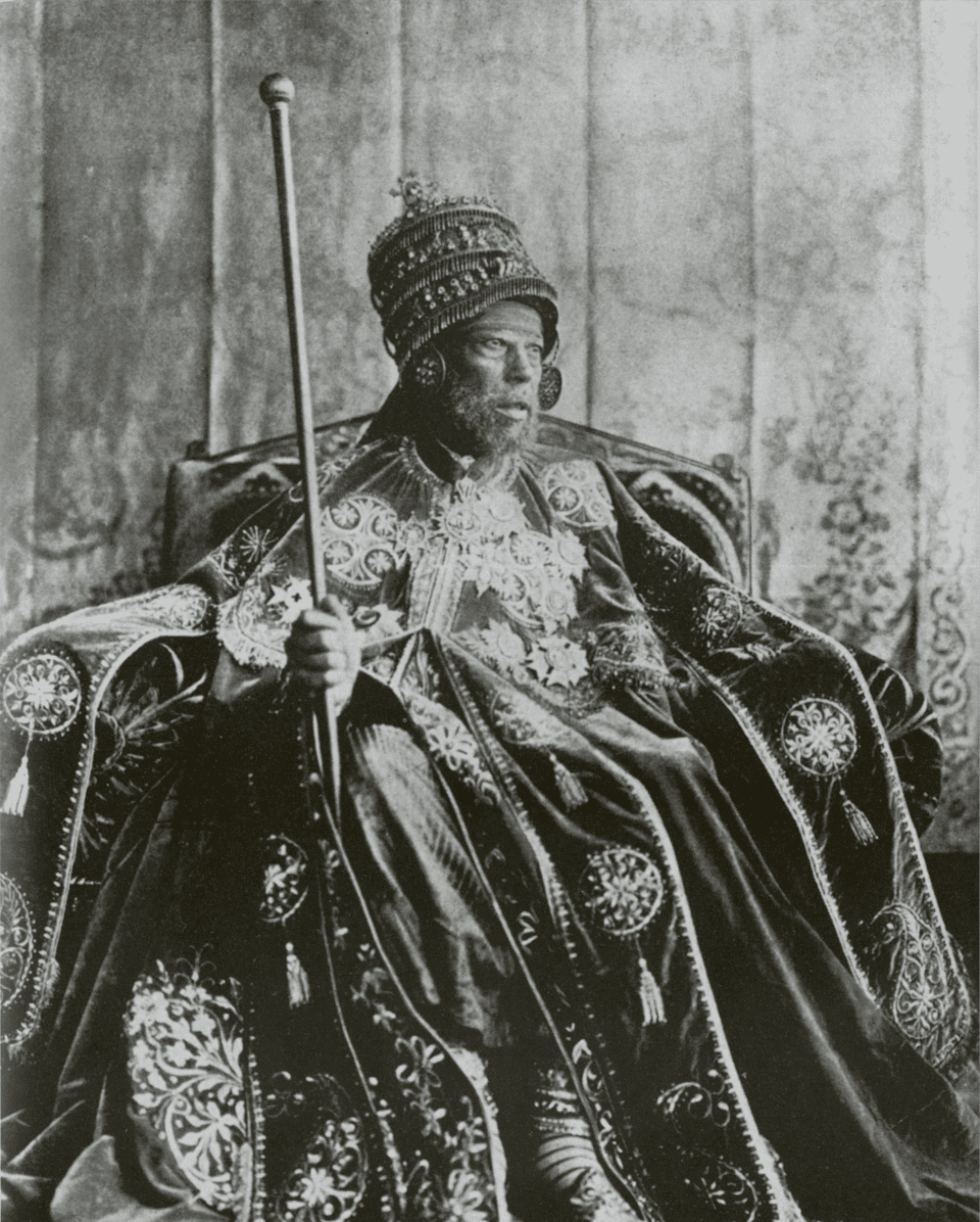 Emperor Menelik II photographed on the throne in coronation garb. Photo: Wikimedia Commons