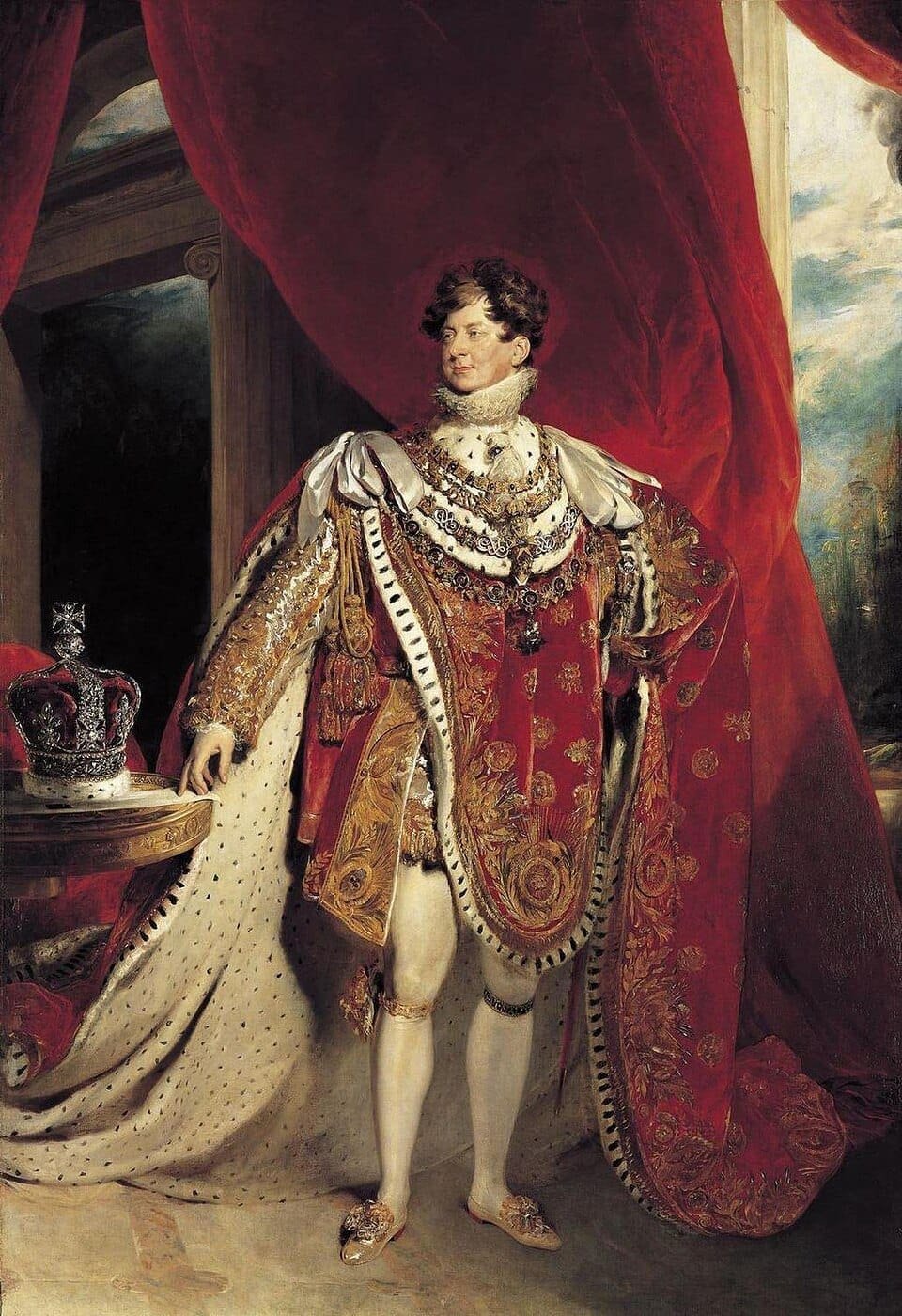 King George IV is depicted wearing the royal coronation robes. Photo: Thomas Lawrence, Wikimedia Commons