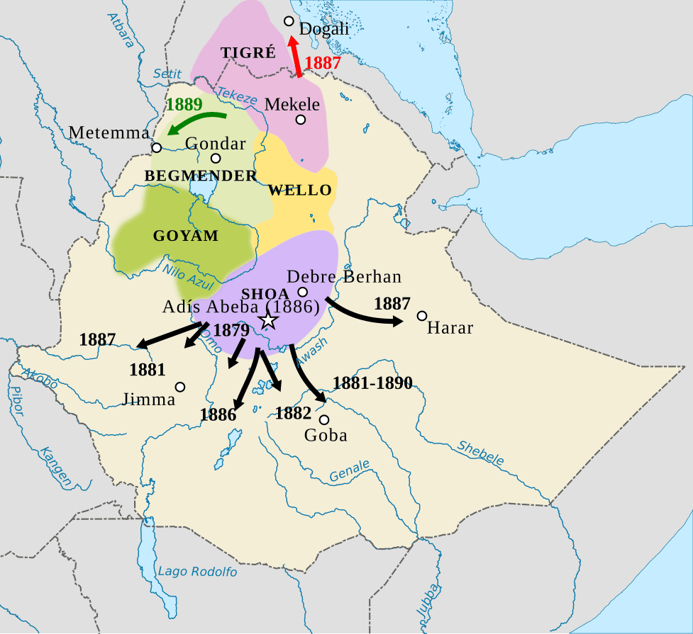 Menelik's campaigns 1879–89. Photo: Wikimedia Commons