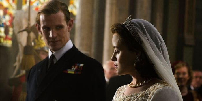 Prince Philip (Matt Smith) weds Princess Elizabeth (Claire Foy) in Netflix's ‘The Crown.’ Photo: Netflix via Wall Street Journal