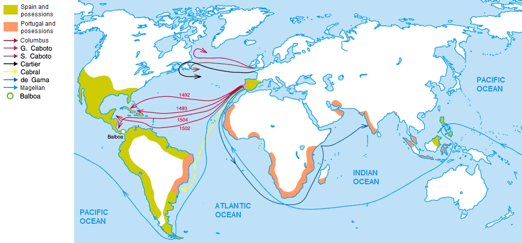 Map with the main travels of the Age of Discovery. Photo: Wikimedia Commons