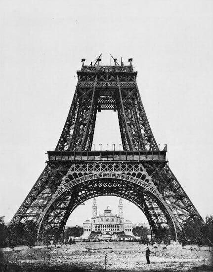 The Eiffel Tower during construction, with its second level completed. Photo: wikipedia.org