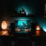 Minimalist faceless blogging workspace with calming atmosphere