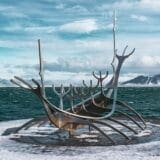 Sun Voyager sculpture in Reykjavík, symbolizing Viking exploration and seafaring spirit.