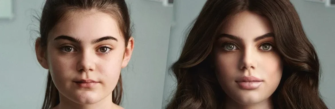 Side-by-side selfies showing a natural photo next to an edited, filtered version.