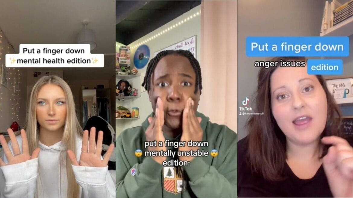 Screenshots of TikTok videos featuring Gen Z creators sharing personal experiences and reflections on mental health.