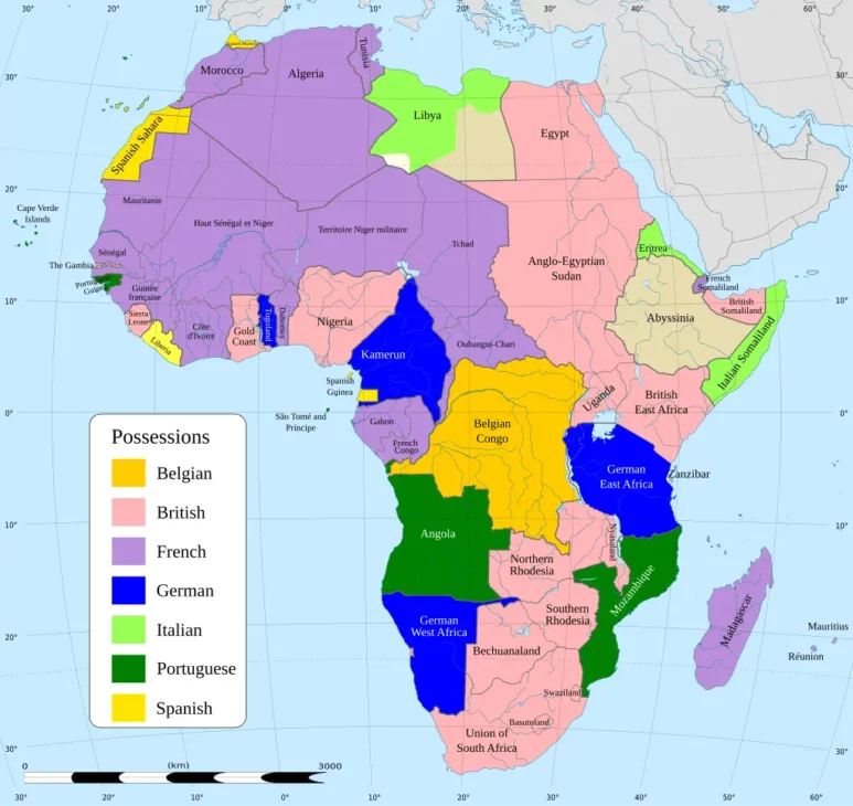A map of Africa in 1914, with colors for the European sovereign powers. Photo: Wikimedia Commons