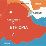 Map of Ethiopia with Addis Ababa and nearby countries.