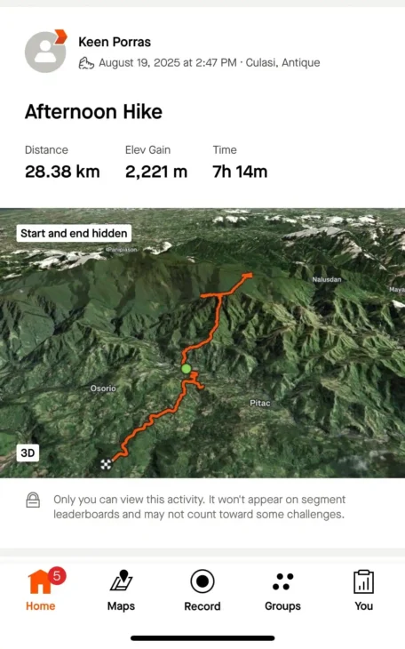 Keen’s Strava app fitness tracking summary from a trail hike with elevation and route map