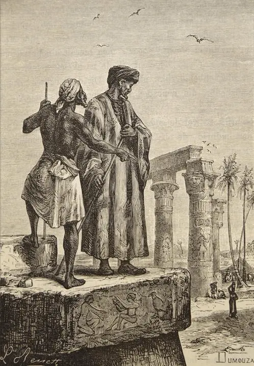 1878 illustration by Léon Benett showing Ibn Battuta (center) and his guide (left) in Egypt. Photo: Wikimedia Commons