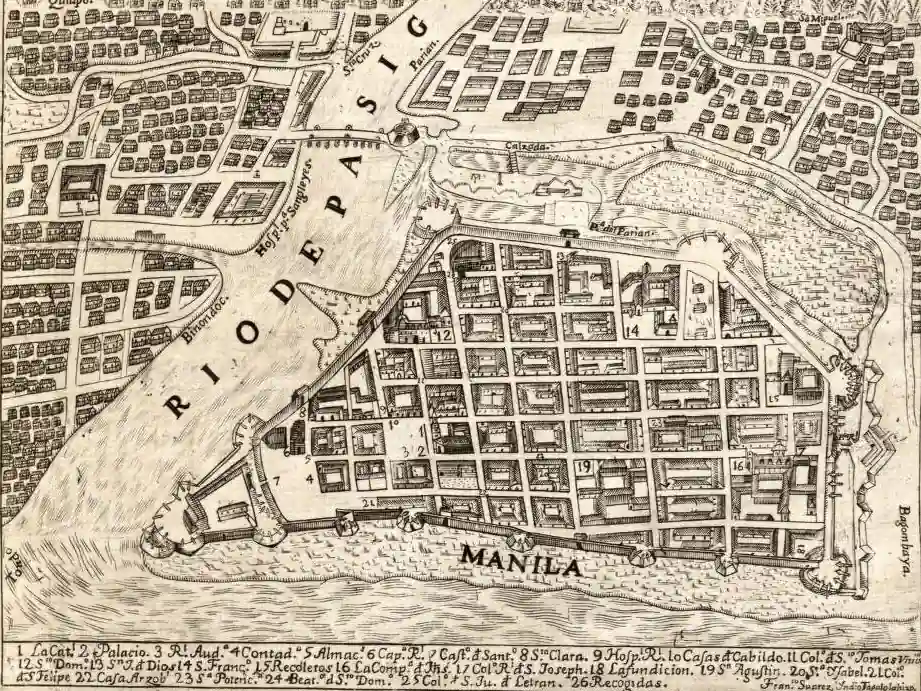 A 1734 map of Intramuros, from the Carta Hydrographica y Chorographica de las Yslas Filipinas. Photo: Wikimedia Commons