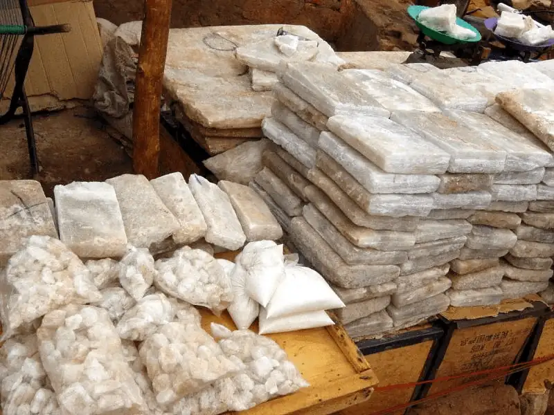 Salt slabs for sale in a Timbuktu market, Mali. For centuries, salt mined in the Sahara Desert has been carried across trade routes and exchanged throughout West Africa. Photo: World History Encyclopedia