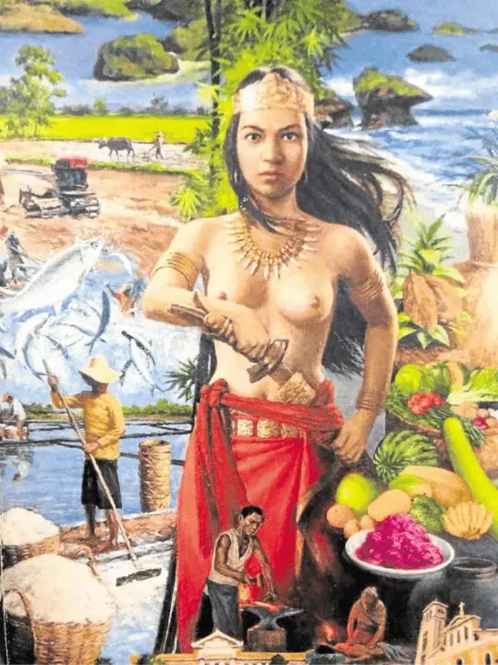 A painting by Romeo Mananquil portraying Princess Urduja against the backdrop of Pangasinan’s landscape and local industries. Photo: Inquirer