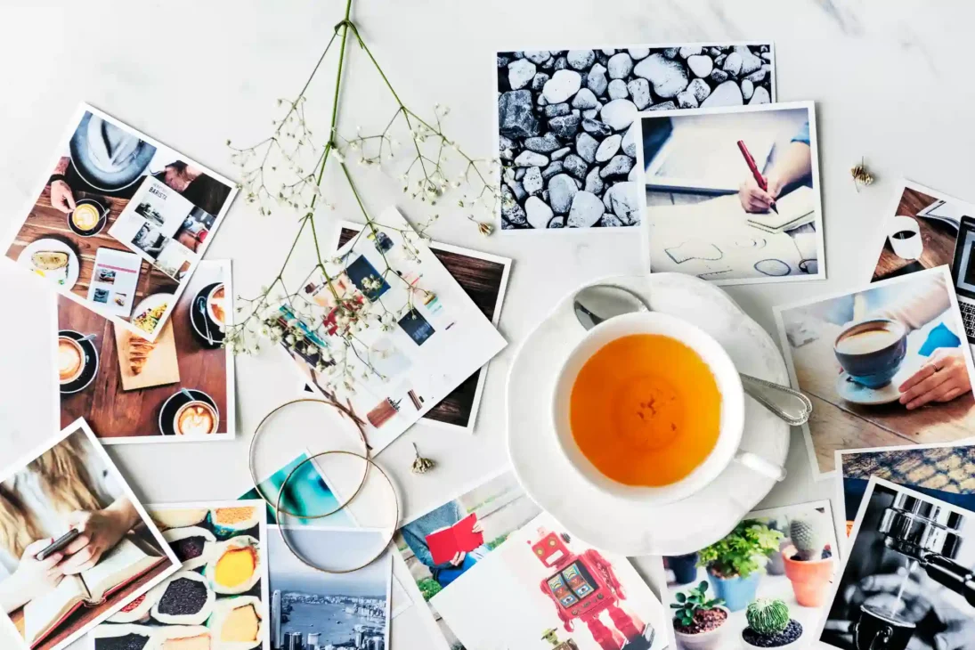 Photography journaling with daily life snapshots like sunrise and tea