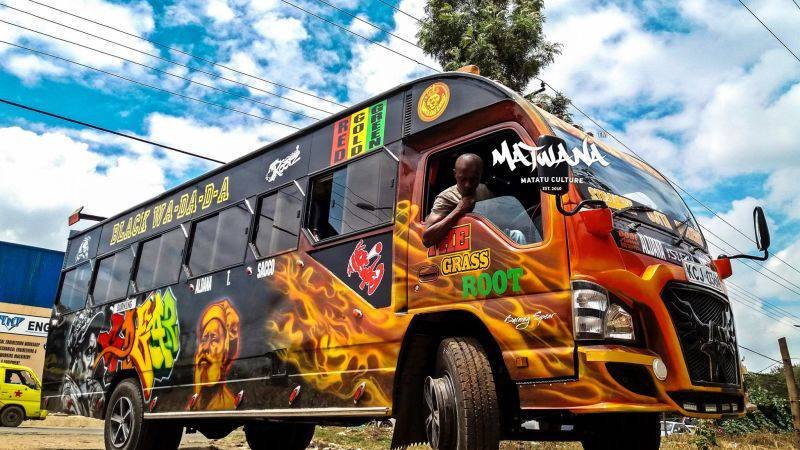 Colorful matatus in Nairobi showcase the lively and budget-friendly way to get around East Africa.