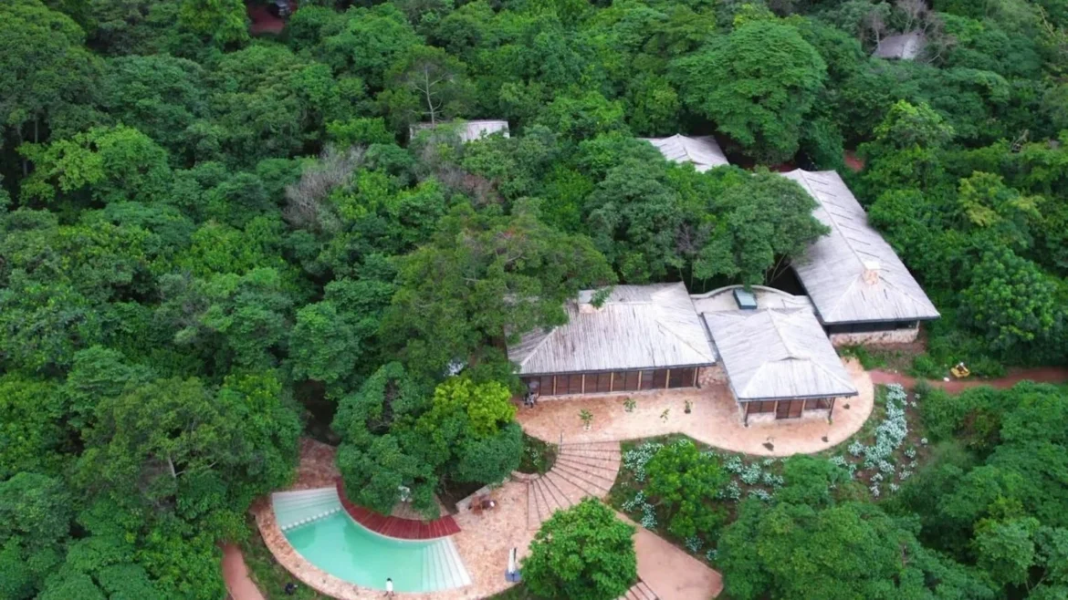 A sustainable eco-lodge set within Uganda’s natural landscape, symbolizing the future of luxury and wellness travel rooted in conservation.