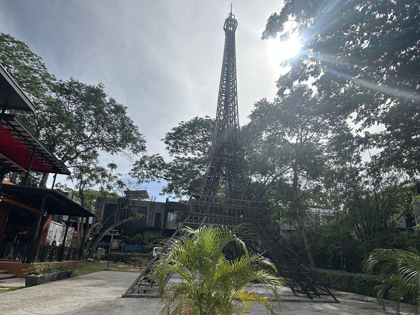 Replica Eiffel Tower at Paris City Café in Mabalacat, Pampanga, captured up close for a whimsical photo op.