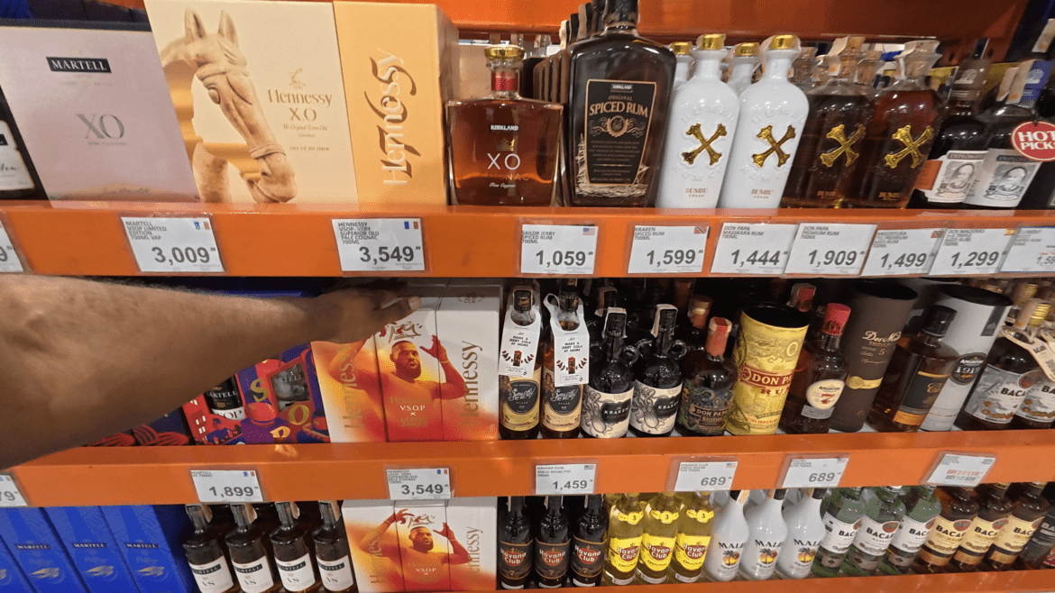 Premium imported liquor and Hennessy bottles at S&R Membership Shopping in Manila