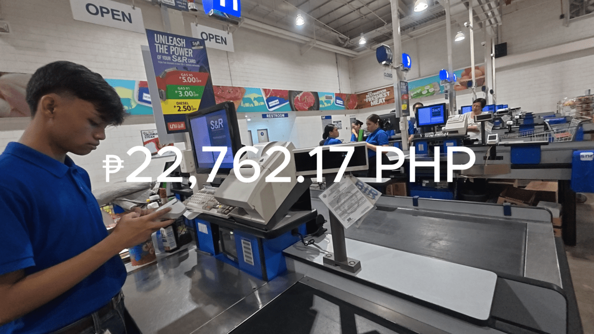 Final grocery bill of 22762 pesos at S&R Membership Shopping in Manila